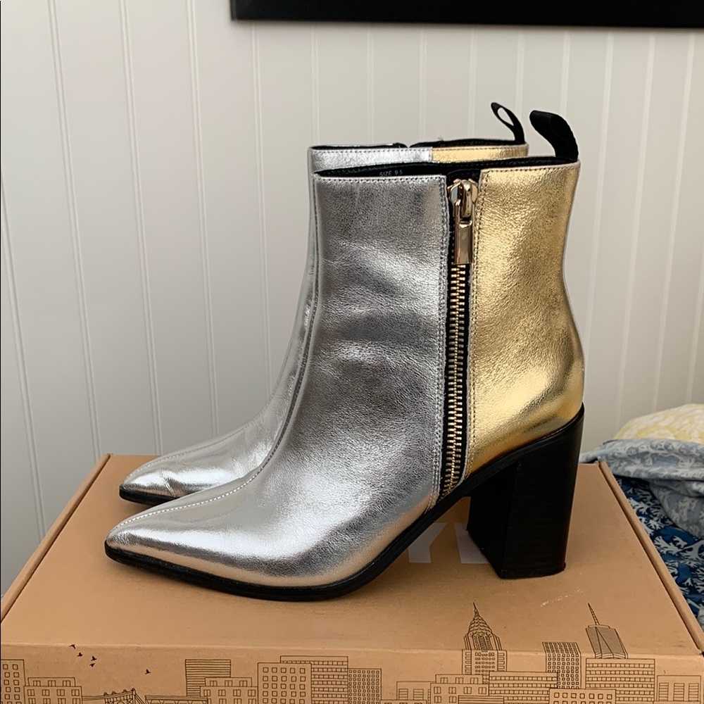 Anthropologie X Farylrobin Silver and Gold two-toned Ankle Boots